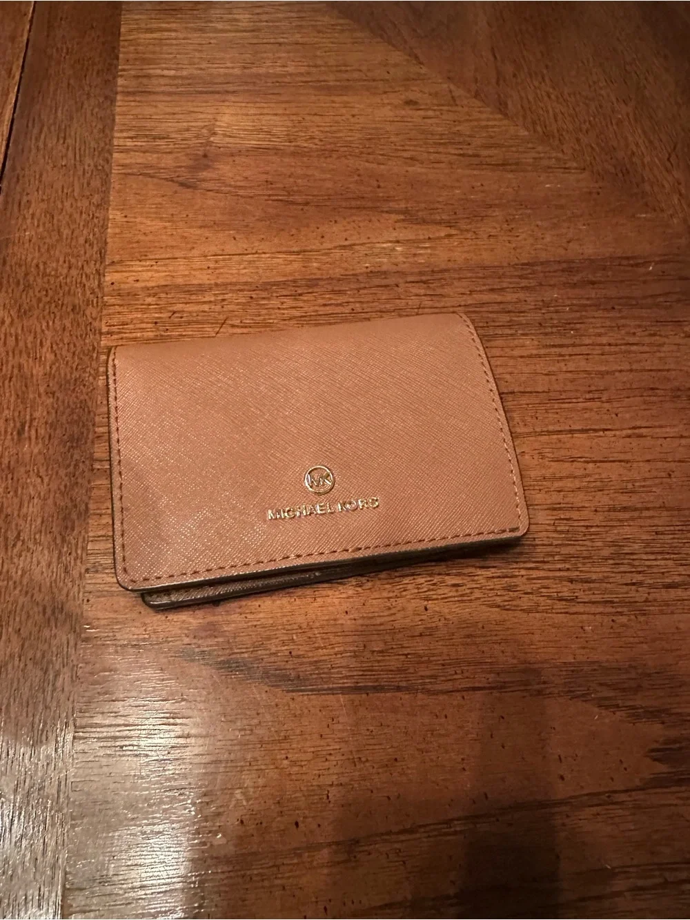 Michael Kors Tan Saffiano fold wallet with Gold Logo